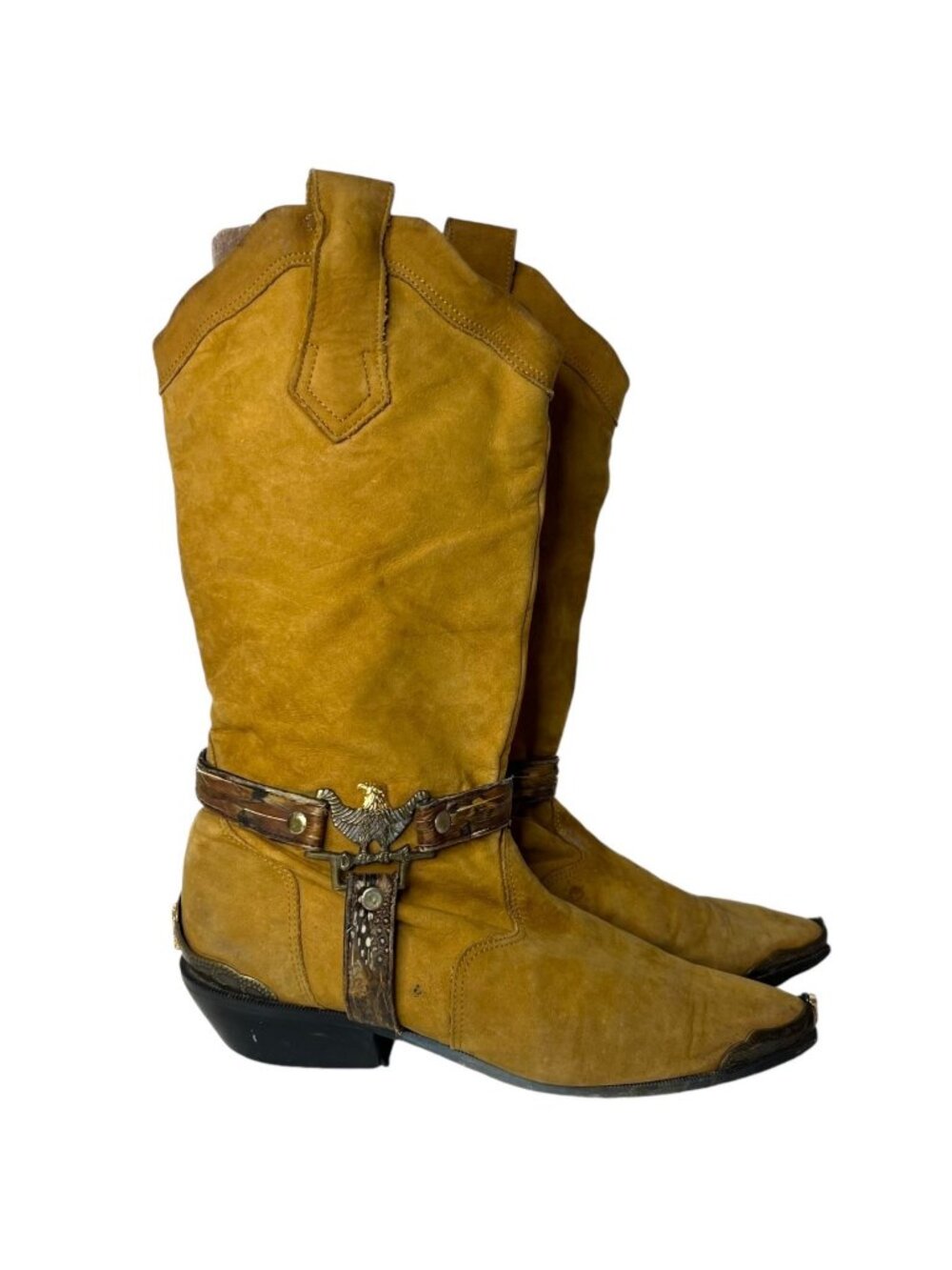 Vintage 90s Maine Woods Cowboy Boots 9 Feather Harness Eagle Detail Western VTG